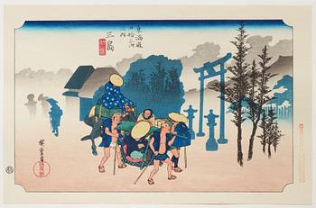 ANDO HIROSHIGE, senare avdrag, mapp, "The fifty-three stations on the tokaido", utgiven av Kata Hanga Kenkyujo.