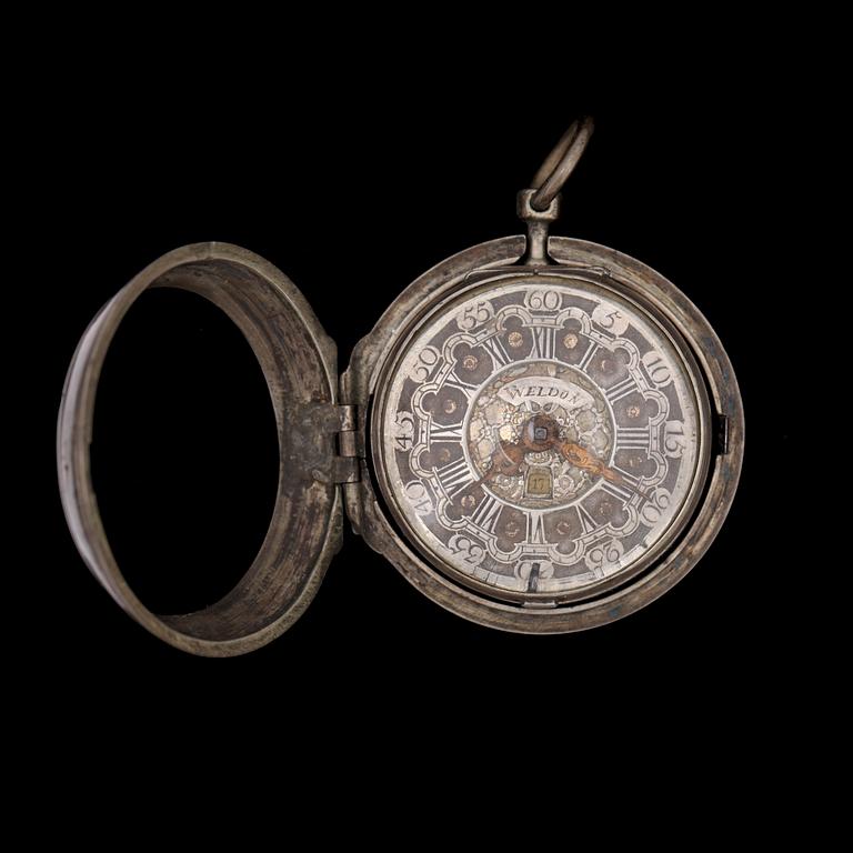 FICKUR, spindelur, silver, W. Weldon, London, England, 1764/65.
