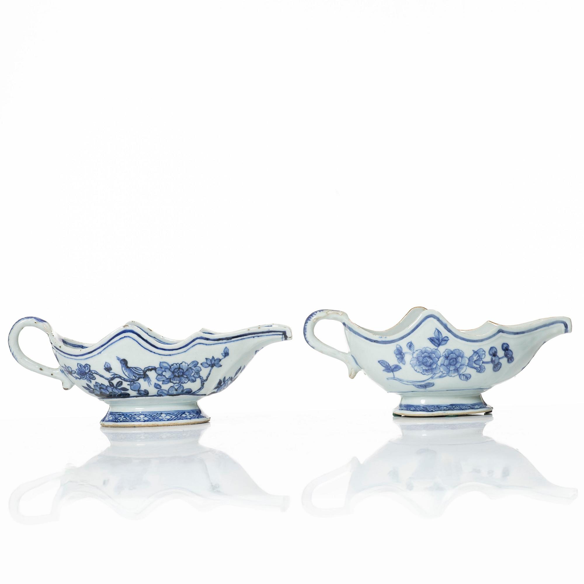 Såssnipor, två stycken, kompaniporslin. Qingdynastin, Qianlong (1736-95).