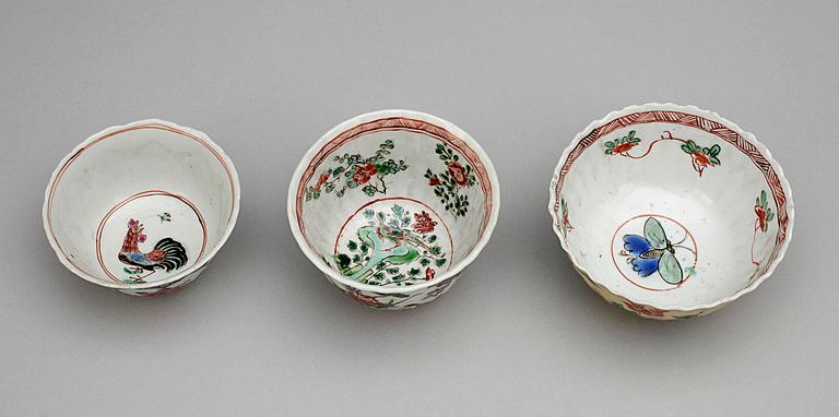 SKÅLAR, 3 st, porslin, Kina, 1700-tal.