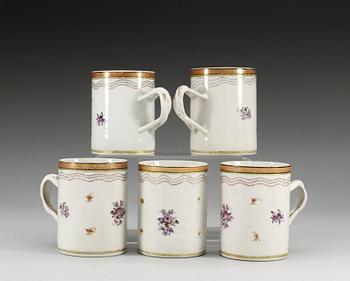 A set of five famille rose tankards/jugs, Qing dynasty, Jiaqing (1796-1820). (5).