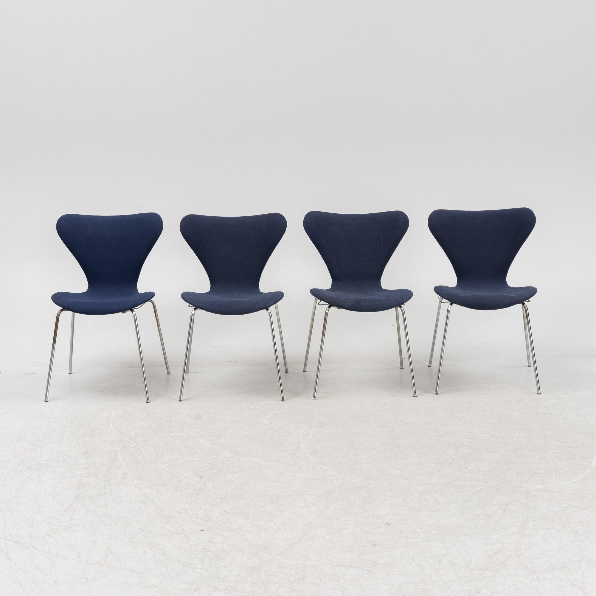 Arne Jacobsen, stolar, 4 st, "Sjuan", Fritz Hansen, Danmark, 1970-tal.