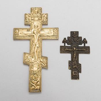 Two Russian brass crosses, turn of the  20th century.