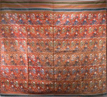 A Chinese silk "100 boys" silk blanket, late Qing dynasty/early 20th Century.