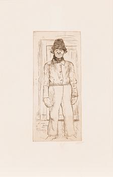 Hugo Simberg, linjeetsning, plåtsignerad och märkt "Niemenlautta 1899".