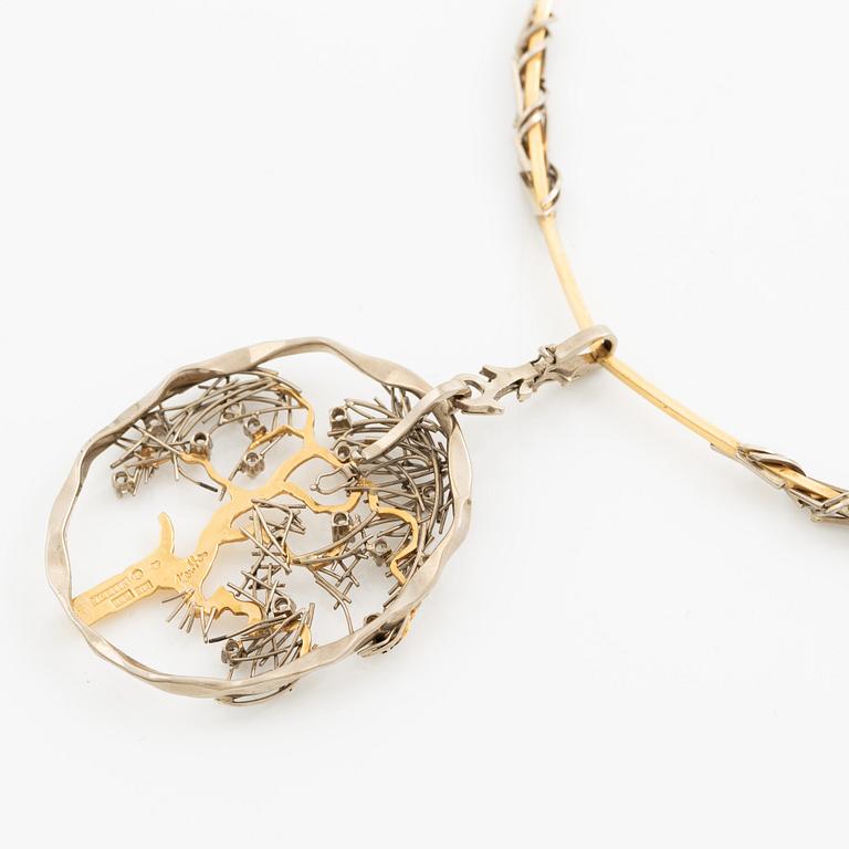 Claës E. Giertta, a necklace "Tree of Life", 18K gold and white gold with round brilliant-cut diamonds, Stockholm 1982.
