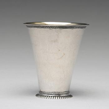 A Swedish 18th century parcel-gilt silver beaker, mark of Lars Castman, Vimmerby 1740's.