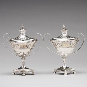 A pair of Swedish 18th century silver sugar-bowls and cover, mark of Pehr Zethelius, Stockholm 1799.