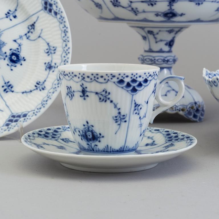 A Royal Copenhagen 42 piece porcelain Blue fluted half lace / full lace coffee service.