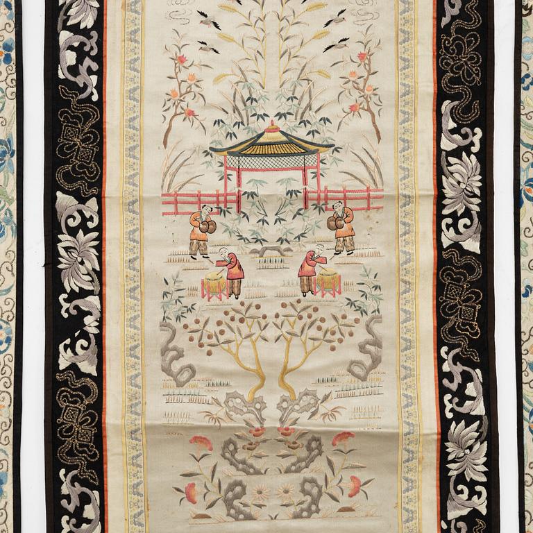 Three silk embroideries, China, early 20th century and first half of the 2oth century.