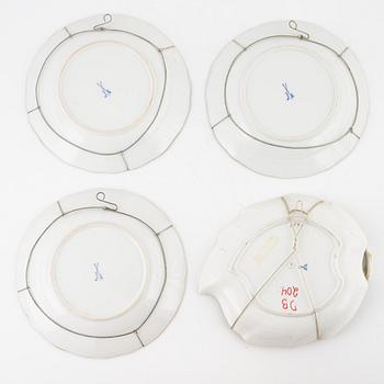 Three porcelain plates and a dish, Meissen, early 20th Century.