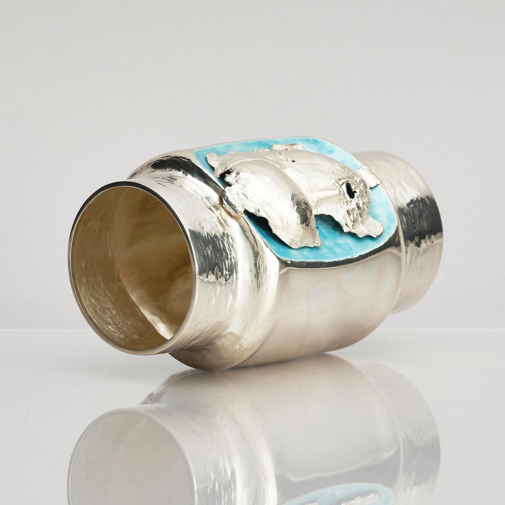 Lars Arby, a sterling silver and enamel vase, Gothenburg, Sweden 1975.