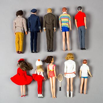 A lot of 10 Barbie and friends dolls, Mattel, 1960/70s.