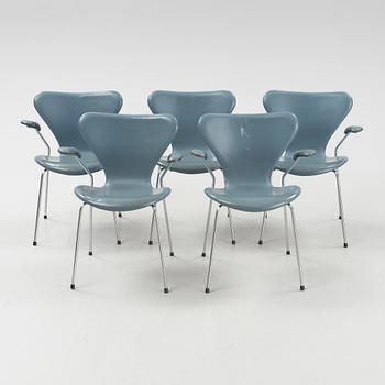 Arne Jacobsen, karmstolar, 5 st, "Sjuan", Fritz Hansen, Danmark, 1980-tal.