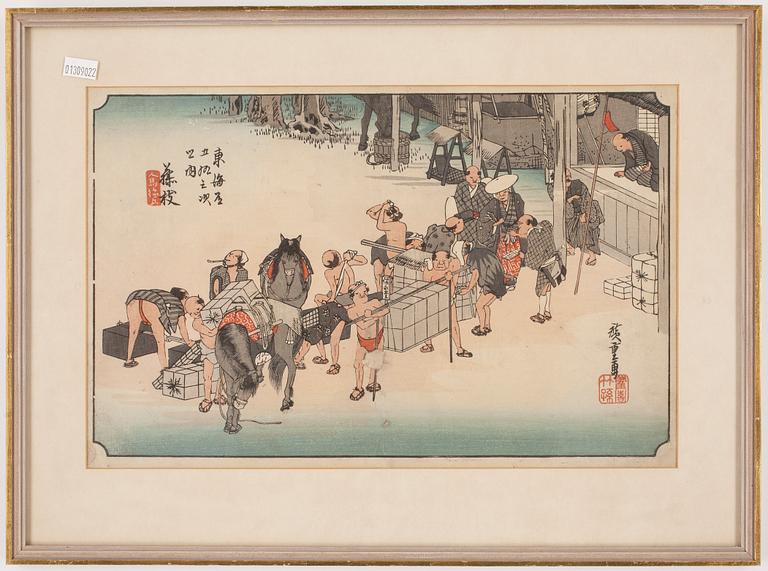 TRÄSNITT, 2 st. Hiroshige. Japan.