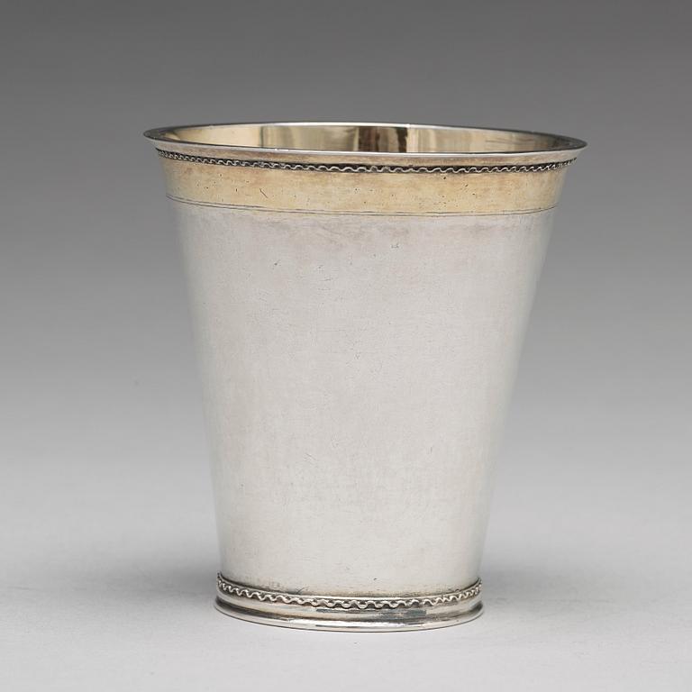 A Swedish early 18th century parcel-gilt silver beaker, mark of Augustinus Rudman, Gavle (1696-1746).