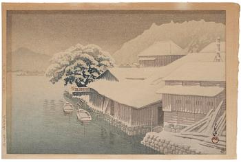 1030. Kawase Bunjiro Hasui, Evening Snow at Ishinomaki (Ishinomaki no bosetsu).