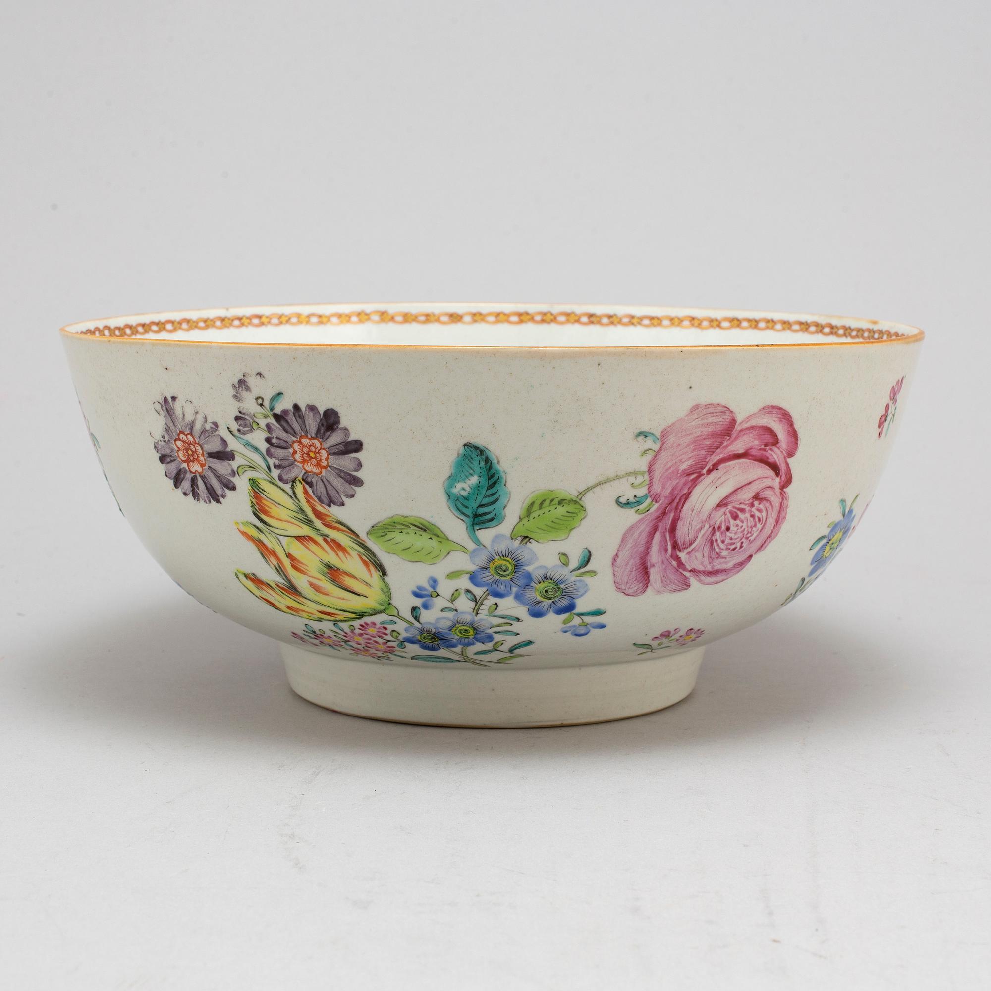A famille rose export punch bowl, Qing dynasty, Qianlong (1736-95).