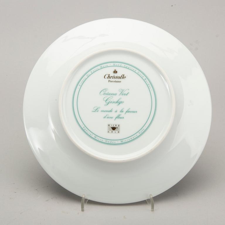 SERVIS, 12 dlr Christofle "Océana vert Gingko", porslin 1900-talets senare del.