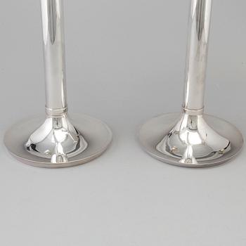 RICHARD FOX, a pair of three armed, four light sterling candelabra, London, 2001 and 2013.