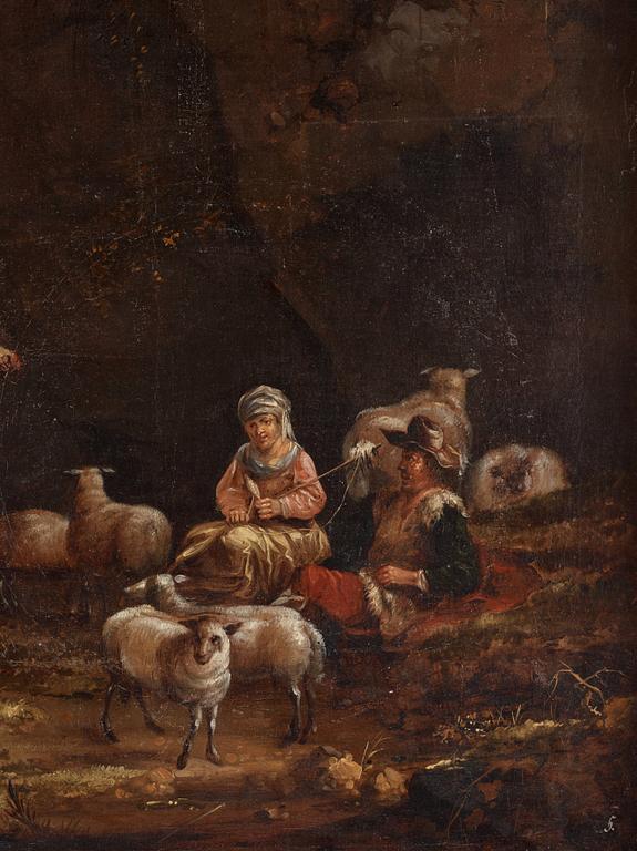 Jan Willemsz. Lapp, hans efterföljd, Arkaiskt landskap med rastande figurer och boskap.