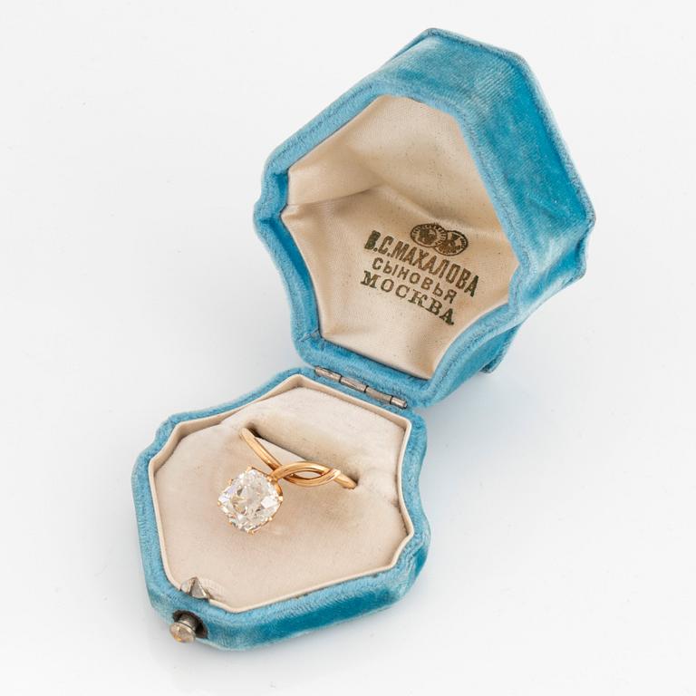 A 14K gold ring set with an old-cut diamond ca 3.50 cts quality ca J/K vs.