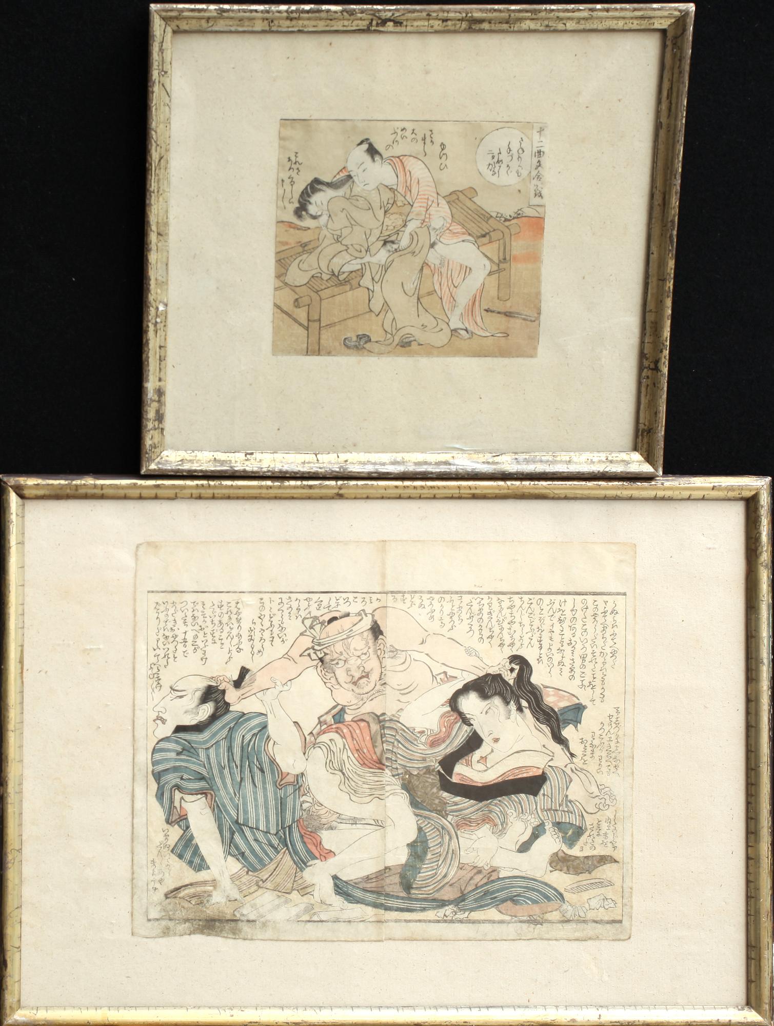 TRÄSNITT, 2 st , ett troligen ISODA KORYUSAI, Japan, 1800-tal.