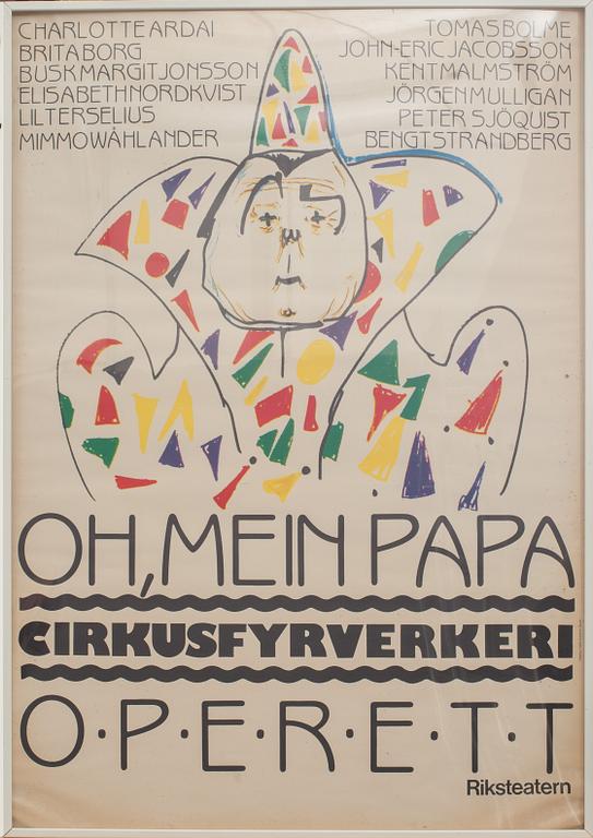 TEATERAFFISCH. "Oh, mein papa" Operet Riksteatern, 1900-tal.