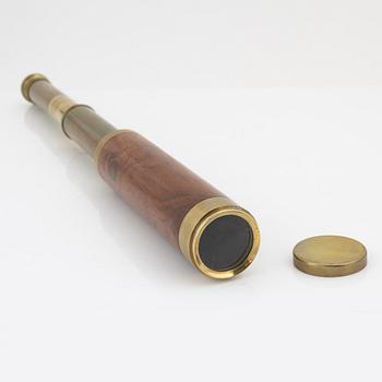 A brass and mahogany tube binocular, 19/20th century.