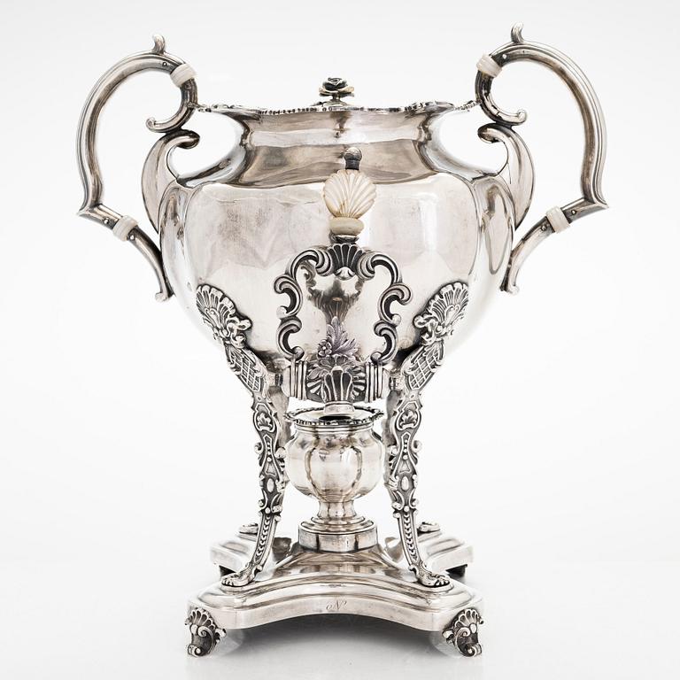 A mid-19th-century silver liquid warmer, maker's mark of Adolf Sper, Saint Petersburg, 1843.