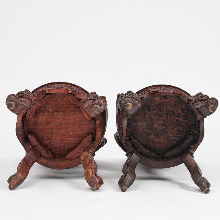A pair of carved 'blackwood' armchairs, Bombay presidency, British Raj, circa 1880.