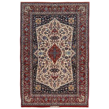 444. A CARPET. An old Esfahan Nazeri nedjad. 240,5 x 157,5 cm (as well as one end with one cm flat weave,