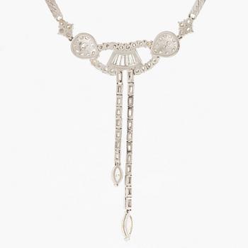 Necklace, 14K white gold with baguette-cut, brilliant-cut, and marquise-cut diamonds.