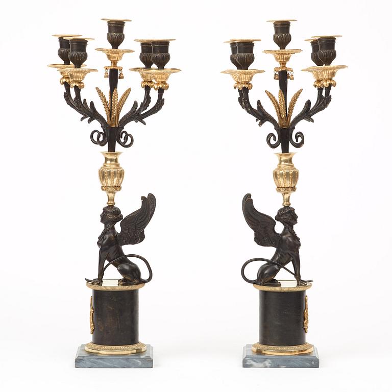 KANDELABRAR, för fem ljus, ett par, rysk Louis XVI-stil, 1800-tal.