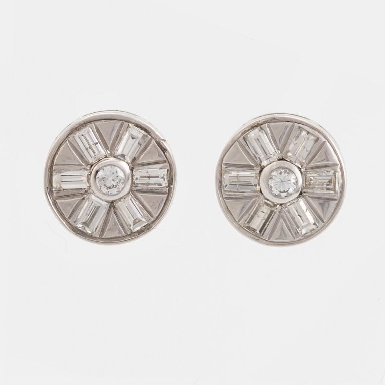 Brilliant and baguette cut diamond earrings.