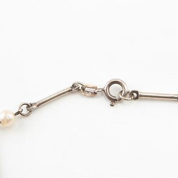 Necklace and bracelet, silver and pearls, Swedish import hallmarks.
