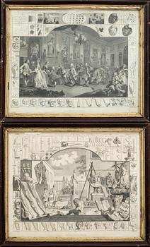 TWO ENGRAVINGS, Analysis of Beauty Plate I-II, efter William Hogarth, London Publishing by G.G & J.Robinson,... 1798.