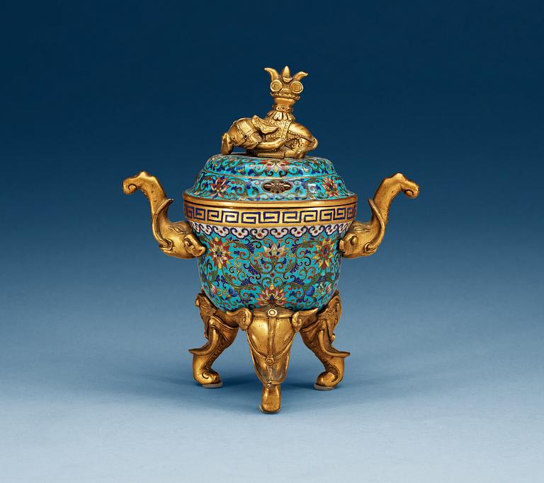 RÖKELSEKAR med LOCK, cloisonné. Qing dynastin, Qianlong (1736-95).