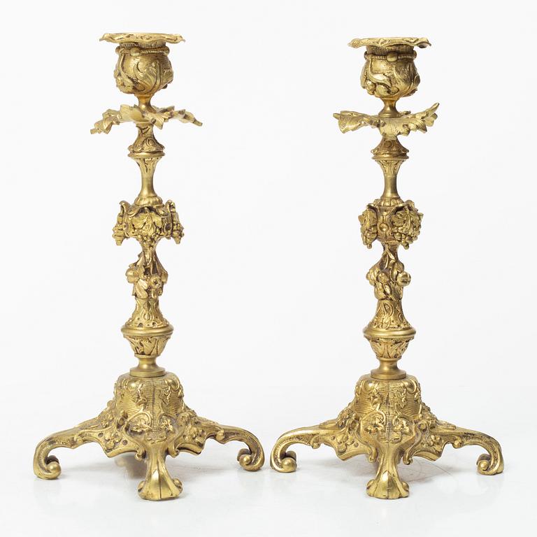 A pair of Oscarian brass candle sticks, Sweden, late 19th century.