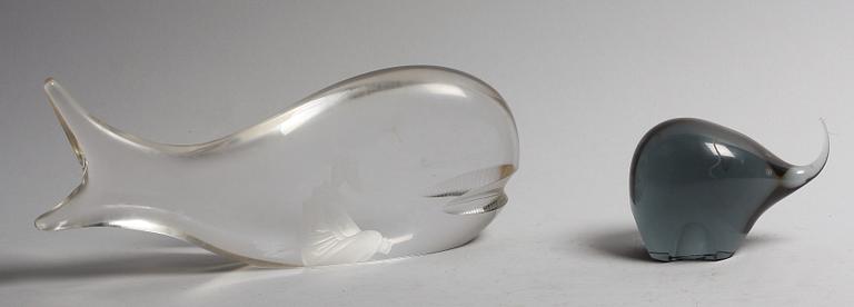 FIGURINER, 2 st. Glas. Vicke Lindstrand, Kosta.