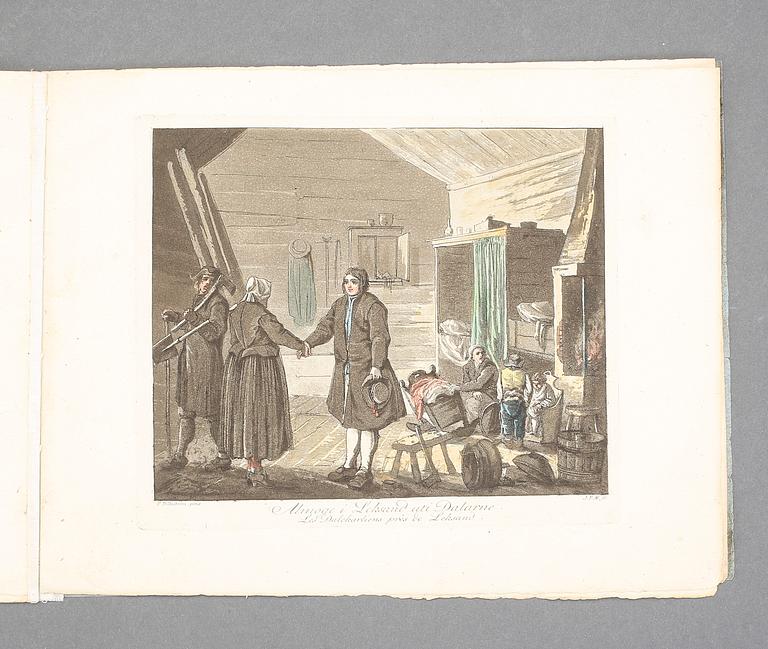 JOHAN FREDRIK MARTIN, häfte med 10 akvatintetsningar, efter Hilleström, Costumes des Paysans..., sannolikt 1805.