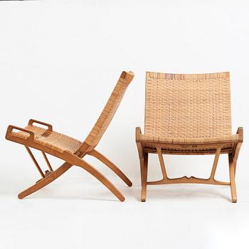 Hans J. Wegner, a pair oak and rattan "model 512" folding chairs by Johannes Hansen, Denmark 1950-60's.