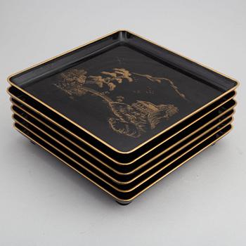 Brickor, sex stycken, lackarbeten, Japan, 1900-tal.