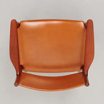 HANS J WEGNER, a "JH 525" teak and brown leather chair, Johannes Hansen, Denmark, 1950-60's.