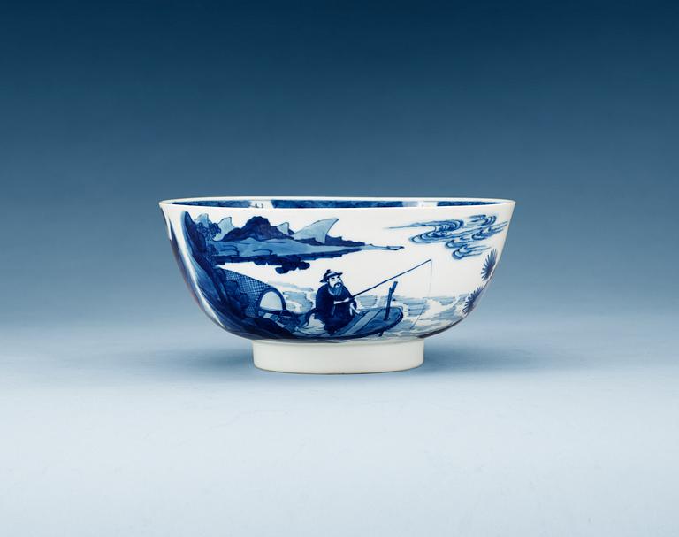 A blue and white bowl, Qing dynasty, with six character Ming mark.