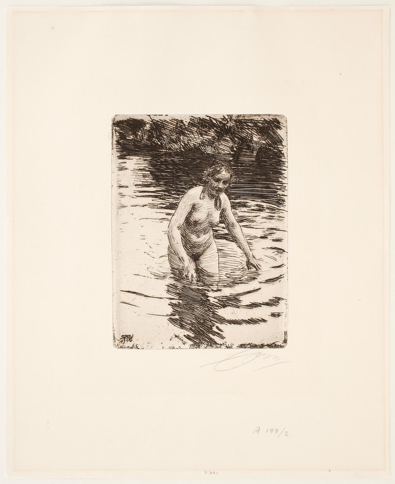 ANDERS ZORN, etsning utförd 1906, signerad med blyerts.