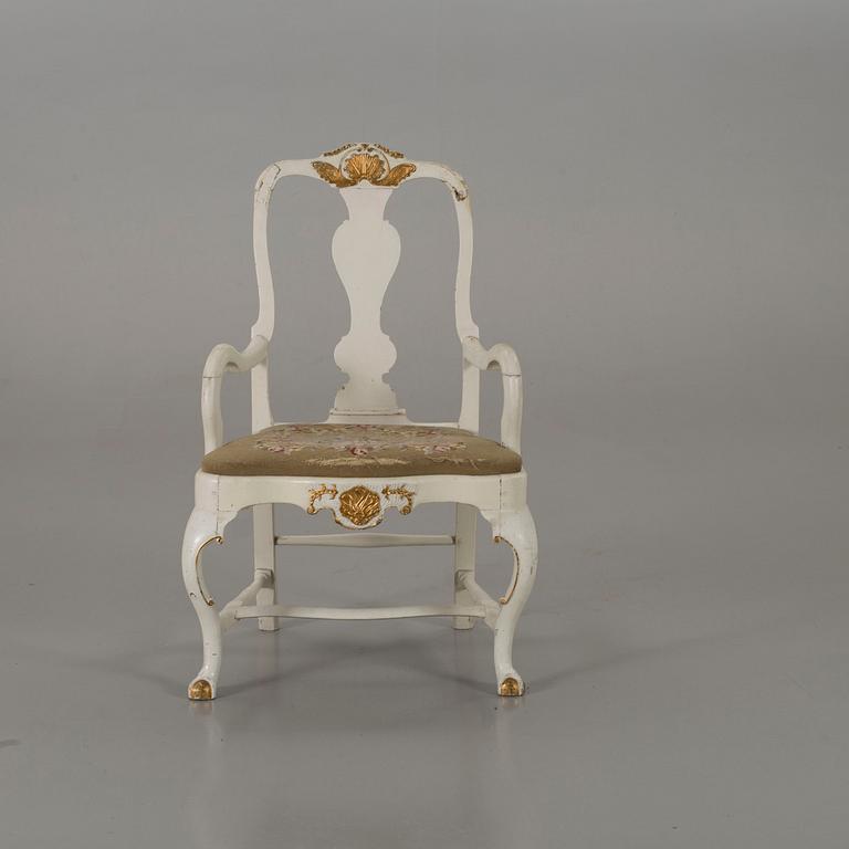 A Swedish rococo armchair mid 1700'.