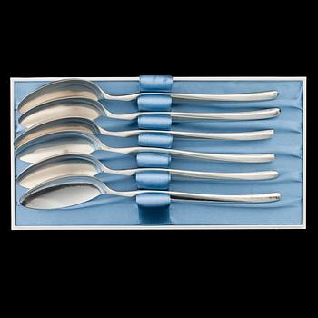 SKEDAR, 6st, silver, "Hopeasiipi", design Tapio Wirkkala, Kultakeskus Oy, Tavastehus 1957. Totalvikt 223 g.