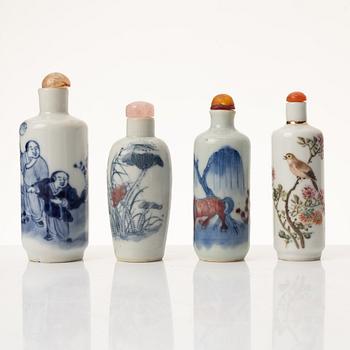 A group of seven Chinese porcelain snuff bottles, late Qing dynasty and 20th century.