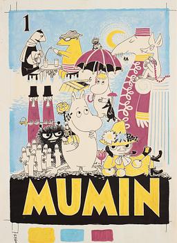 761. Tove & Lasse Jansson, Original for the cover of the serie magazine "Mumin" no 1 1977.